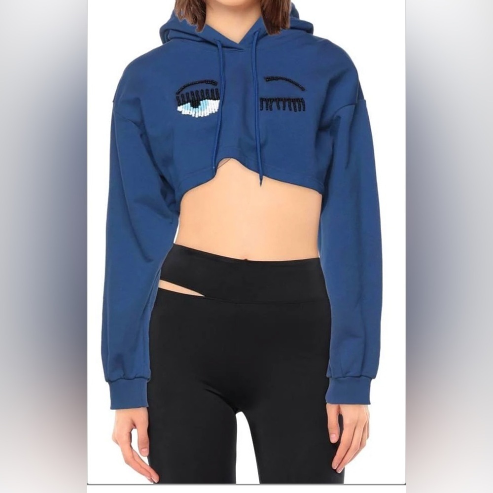 CHIARA FERRAGNI Cropped Hooded Sweatshirt Size Medium